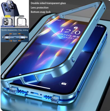 IPhone 16 pro max用の両面磁気ガラスケース,ロックバックル,360 ° 完全保護