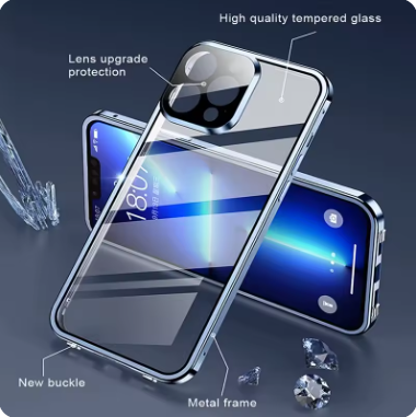 IPhone 16 pro max用の両面磁気ガラスケース,ロックバックル,360 ° 完全保護
