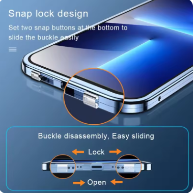 IPhone 16 pro max用の両面磁気ガラスケース,ロックバックル,360 ° 完全保護